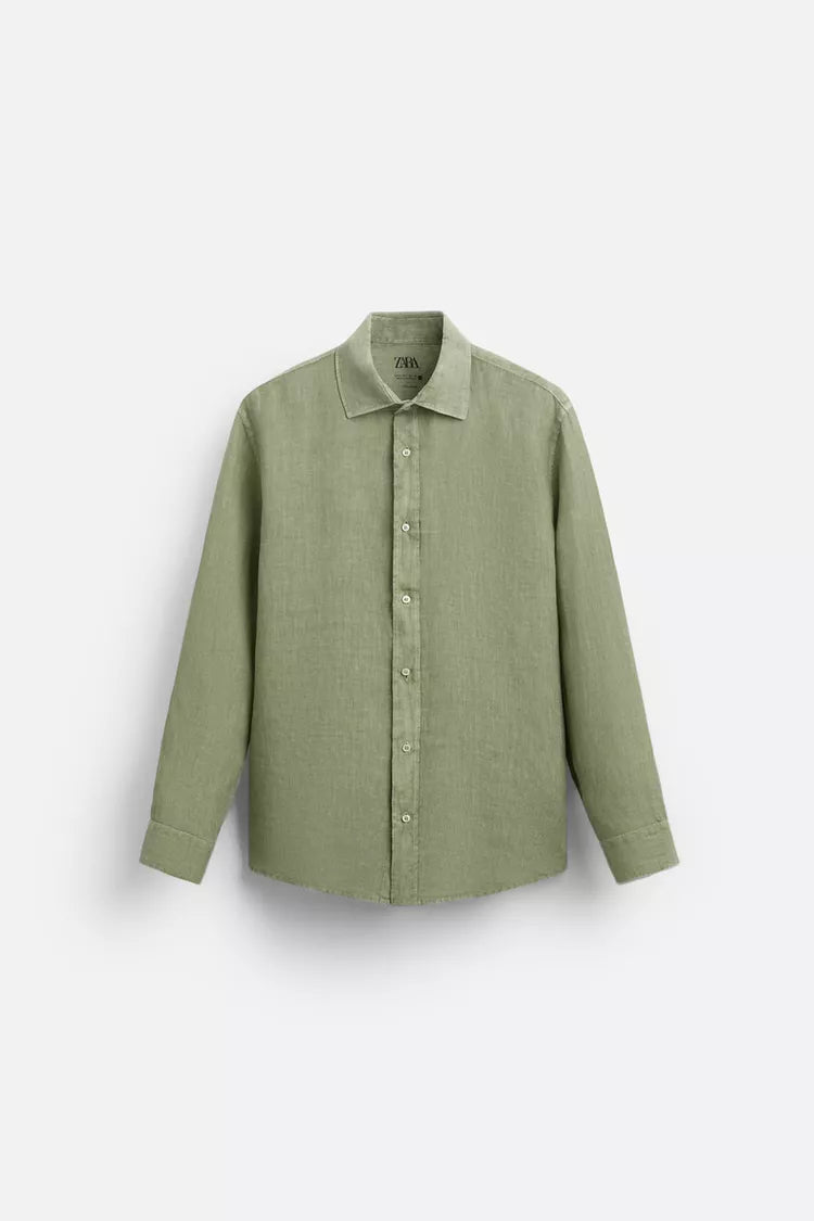 CAMISA 100% LINHO VERDE DELAVÉ