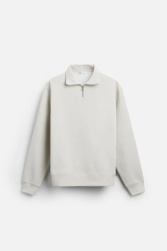 sudadera com zíper no pescoço branco marfim