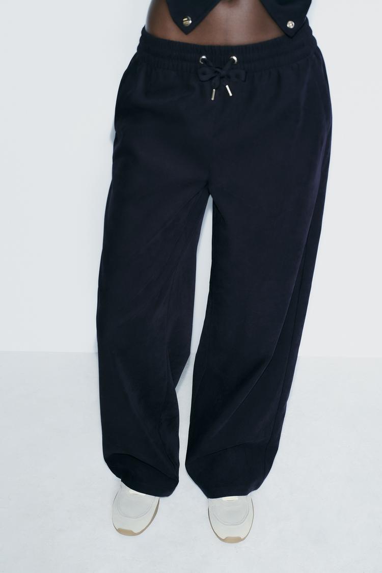 PANTALON DE ALFAIATARIA LARGO COM TEXTURA AZUL MARINHO